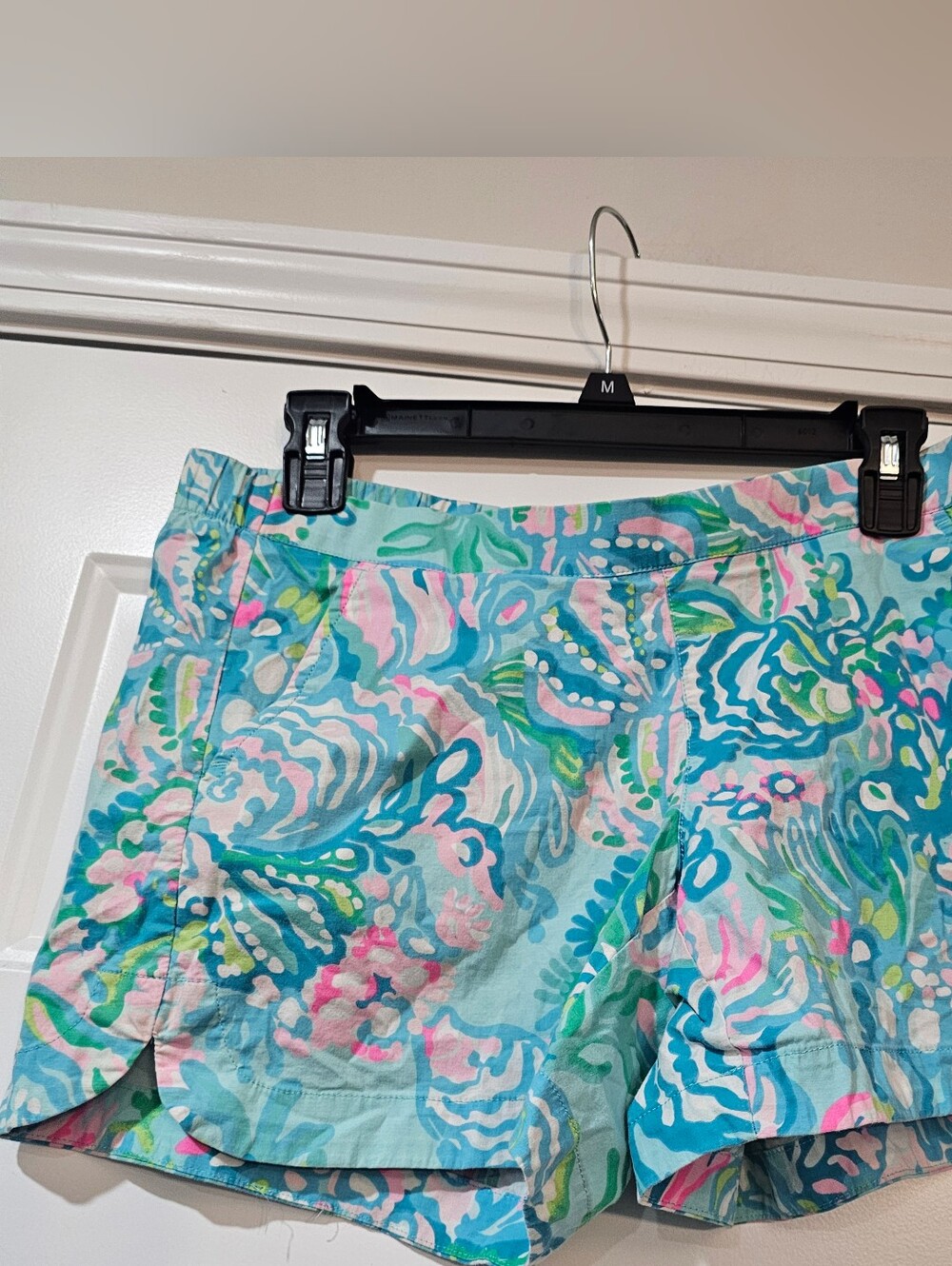Lilly Pulitzer Aqua La Vista Oceanview, Pink & Green Floral Print Bermuda Shorts